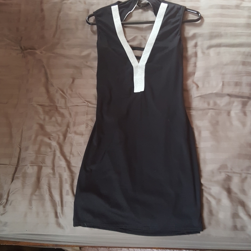 Backless black mini dress